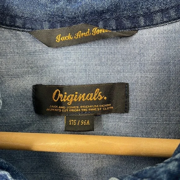 Jack And Jones Originals Indigo Denim Button-Up Shirt Embroidered Slim Fit Sz M - Picture 2 of 12